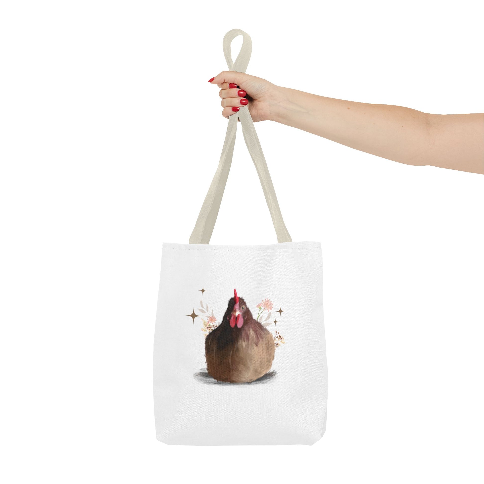 Brown Brooding Hen Cute Chicken Tote Bag - Floral Design for Farm Lovers