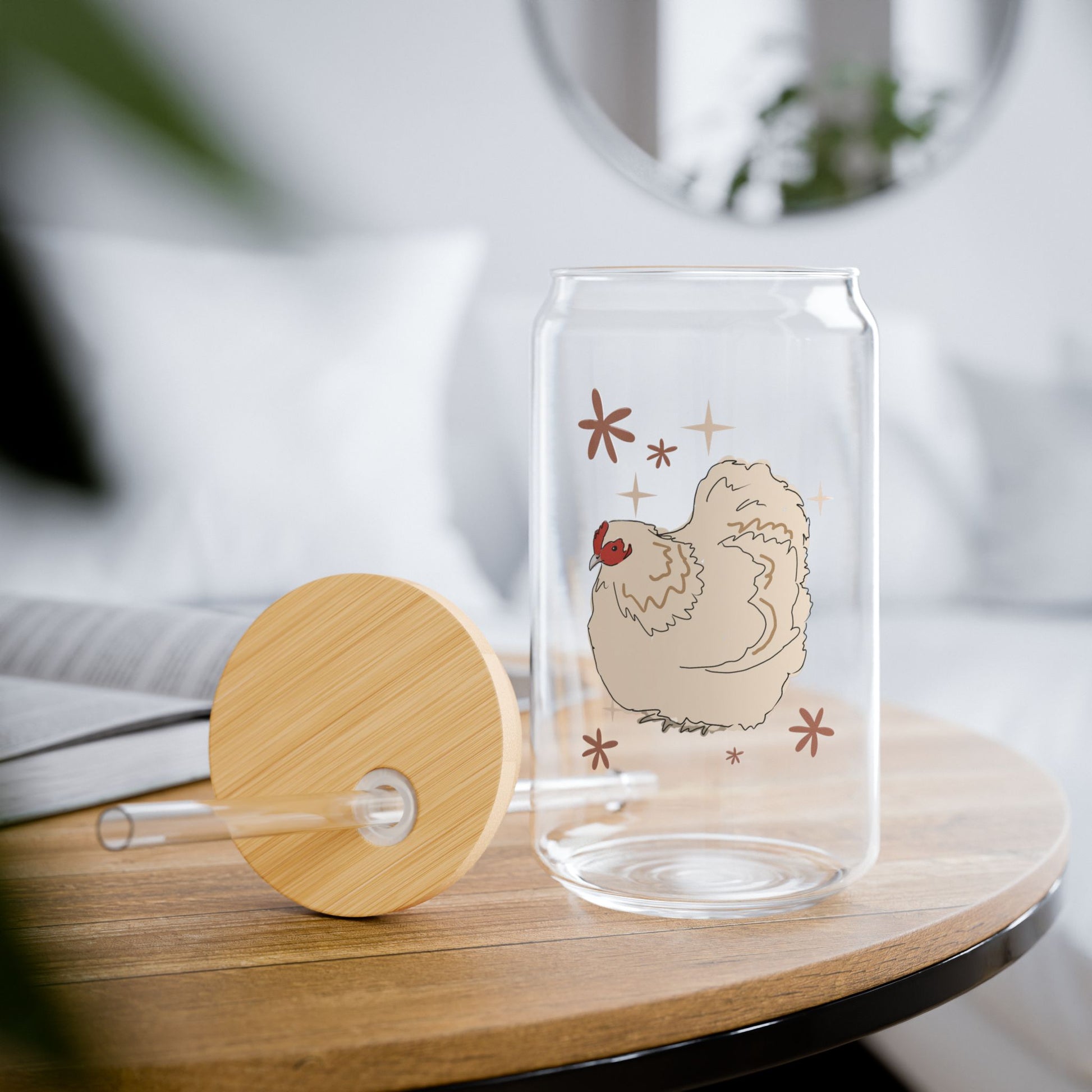 Simple Chicken Design on Sipper Glass, 16oz