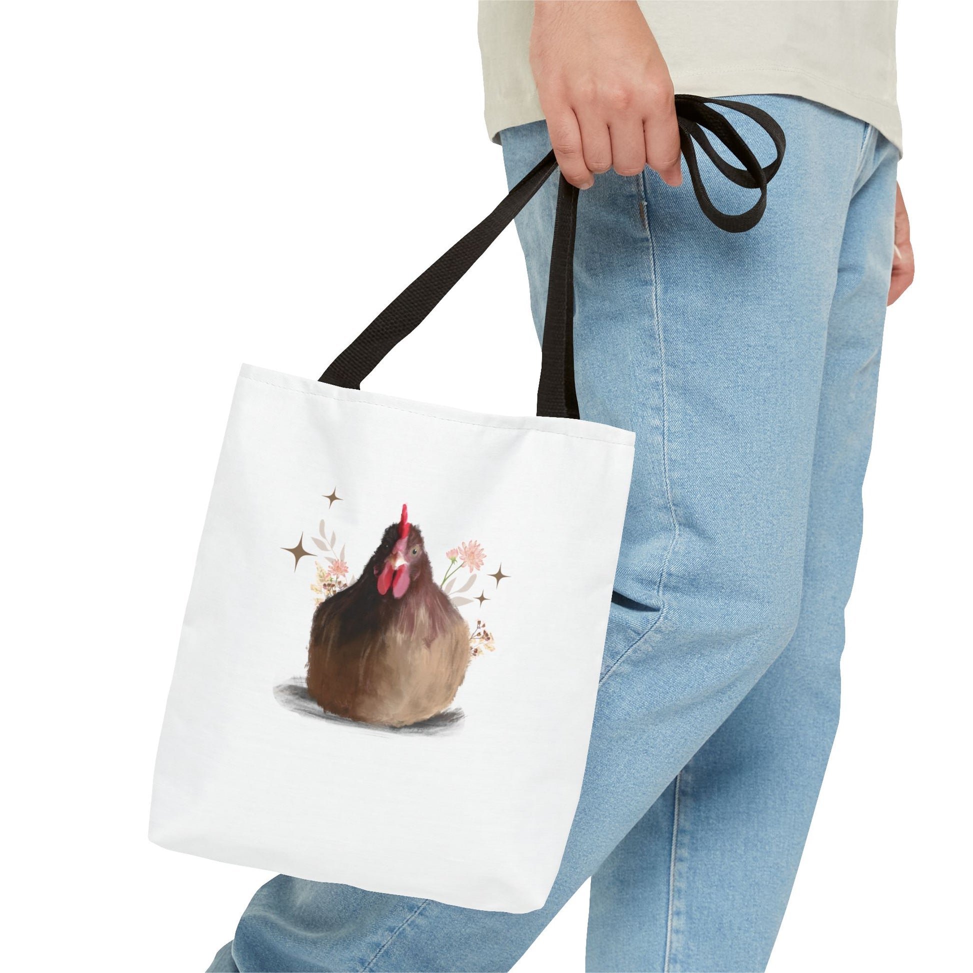 Brown Brooding Hen Cute Chicken Tote Bag - Floral Design for Farm Lovers