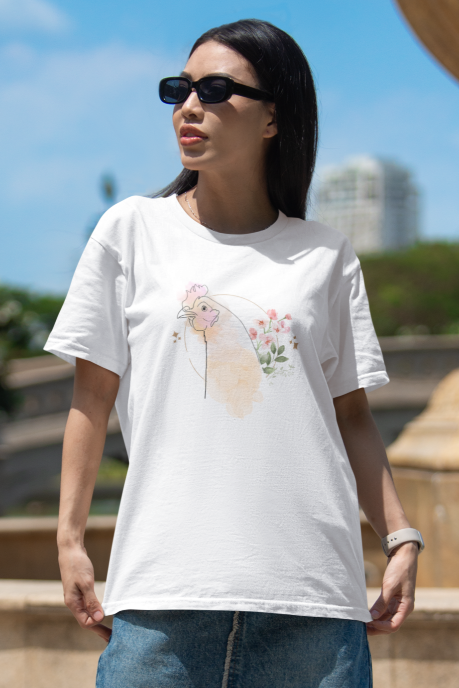 Pretty Chicken and Pink Flowers T-Shirt